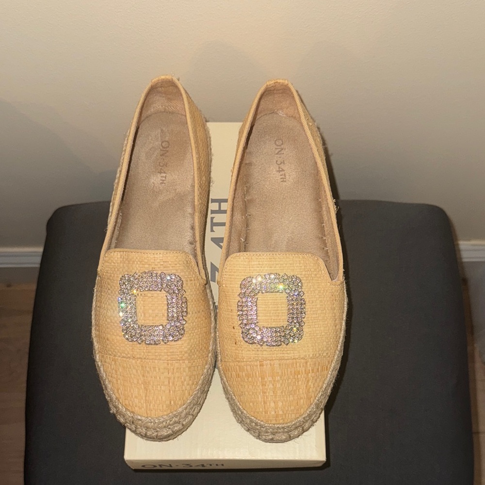 Brand new! ON 34th Tan Espadrilles with Embellished Buckle